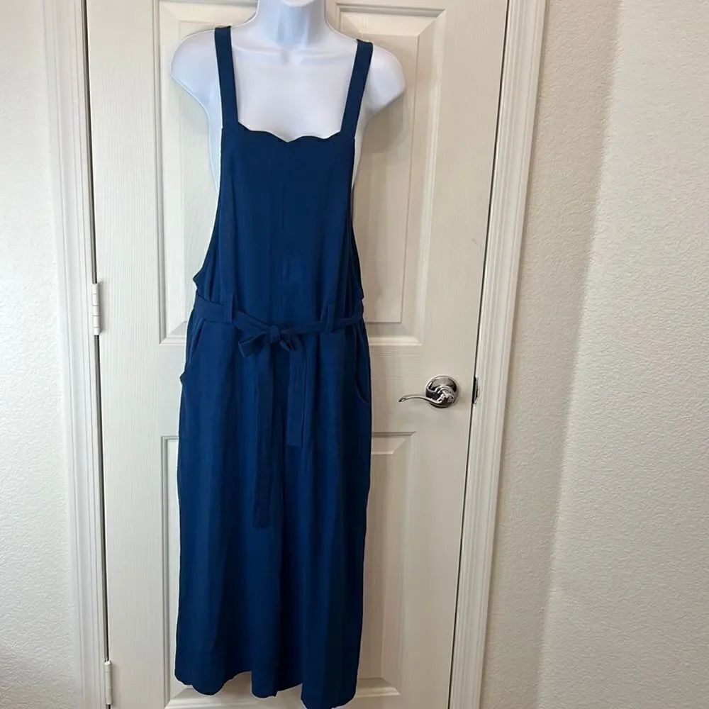 Monteau Pantsuit Romper Sz Large Scalloped Neck Sleeveless Self Tie Belt Cropped
